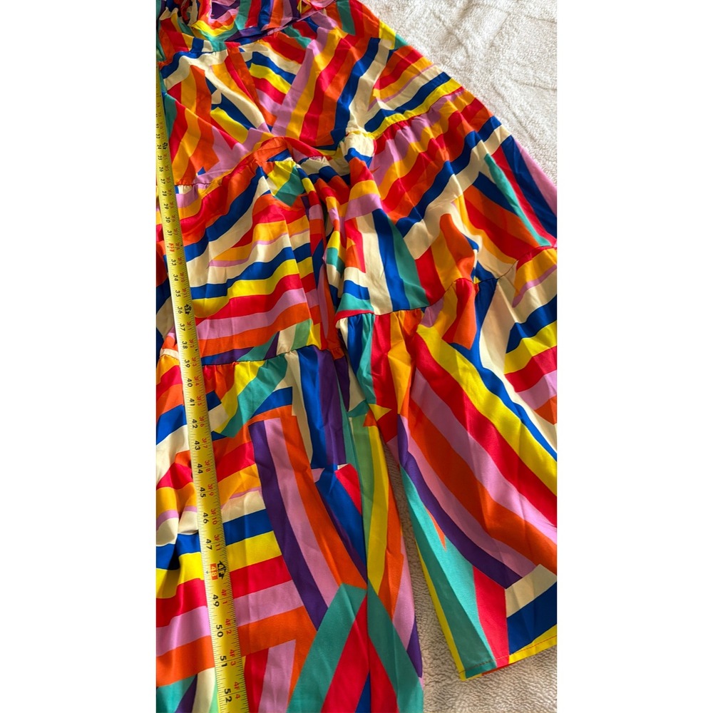 SHEIN Curve Womens 2XL Rainbow Stripe One Shoulder Ruffle Wide Leg Jumpsuit - Picture 7 of 7